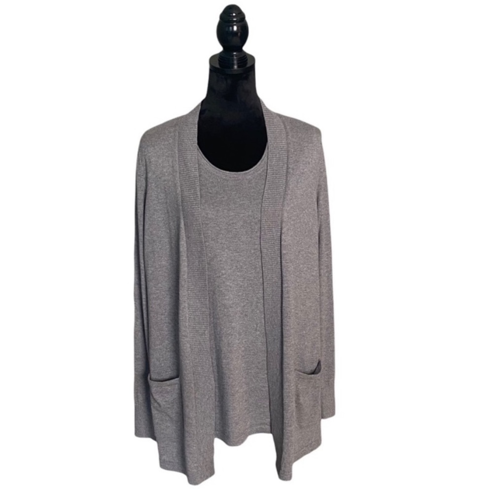 J. Jill Silk Blend Gray Open Front Cardigan Attached Mock Shirt Size Small